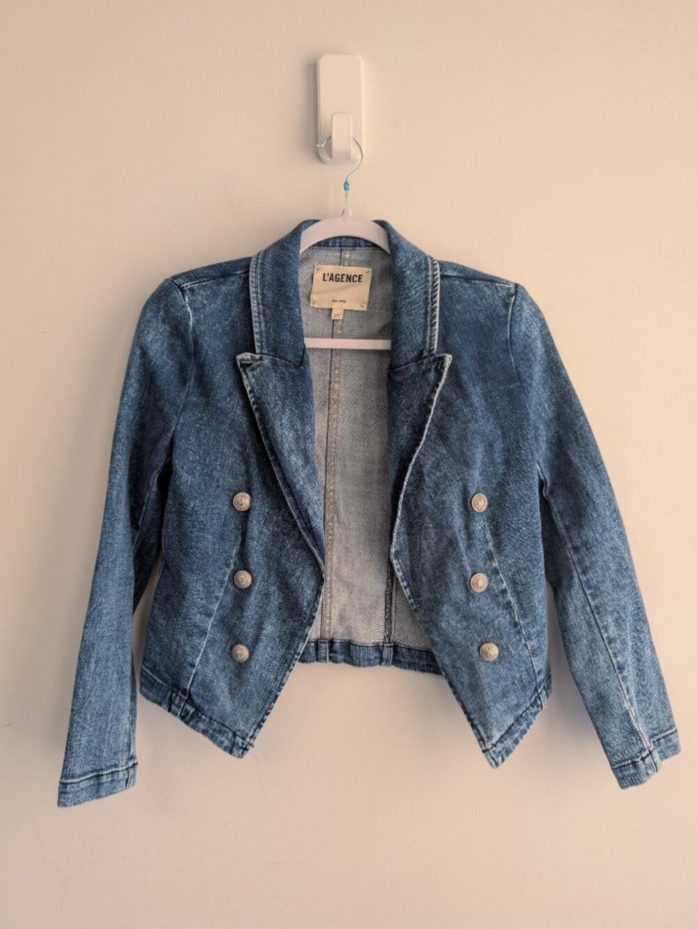 L'Agence Wayne Denim Cropped Blazer Jacket - Picture 9 of 16